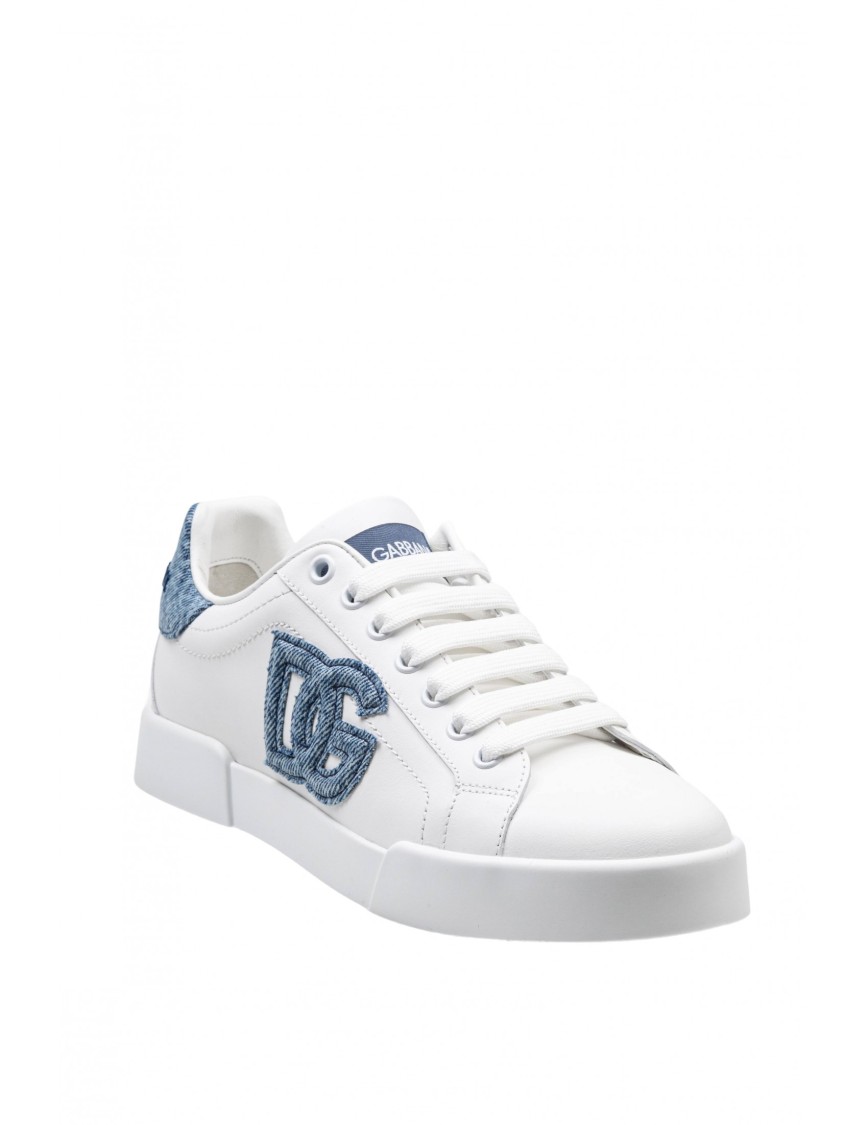 Dolce & Gabbana White Low-top Sneakers With Logo And Blue Tongue In White