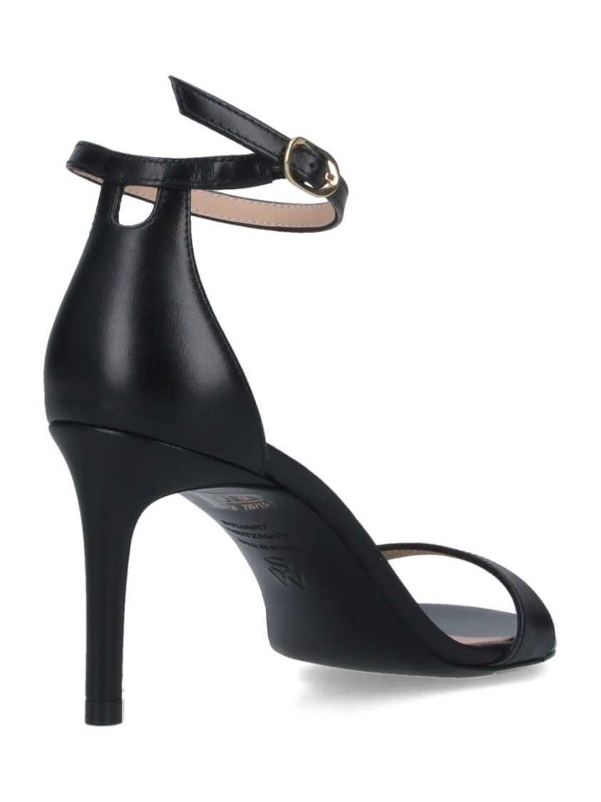 Stuart Weitzman Heel Buckle Open Toe Sandals In Black