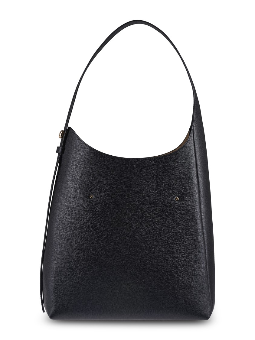 Tory Burch Romy Hobo Bag With Textured Leather And Gold Accents In Black