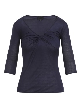 Giorgio Armani Gold Silk Knit Top With Shiny Effect And Crew