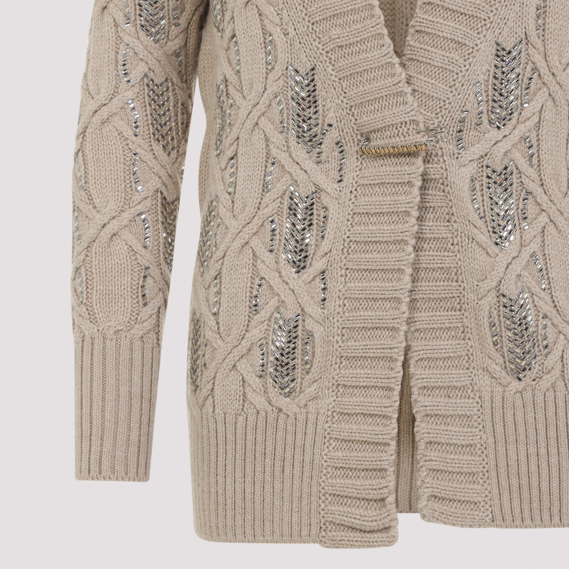 Ermanno Scervino Cable Knit Cardigan Crystal Embellishments In Neutral