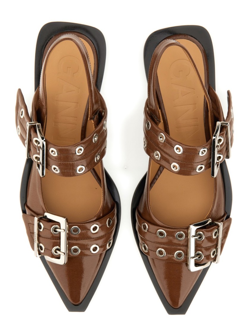 Ganni Women Ballerina With Buckle In Brown