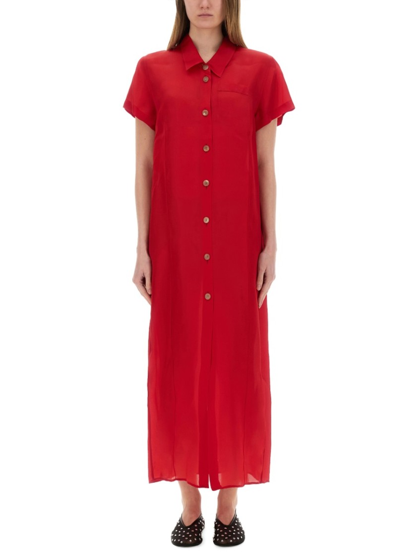 Khaite Effy Silk And Cotton-blend Organza Midi Shirt Dress In Red