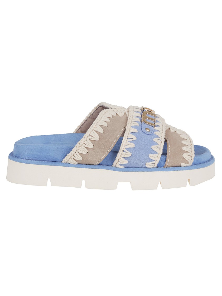 Shop Mou Blue Leather Sandals With Sole