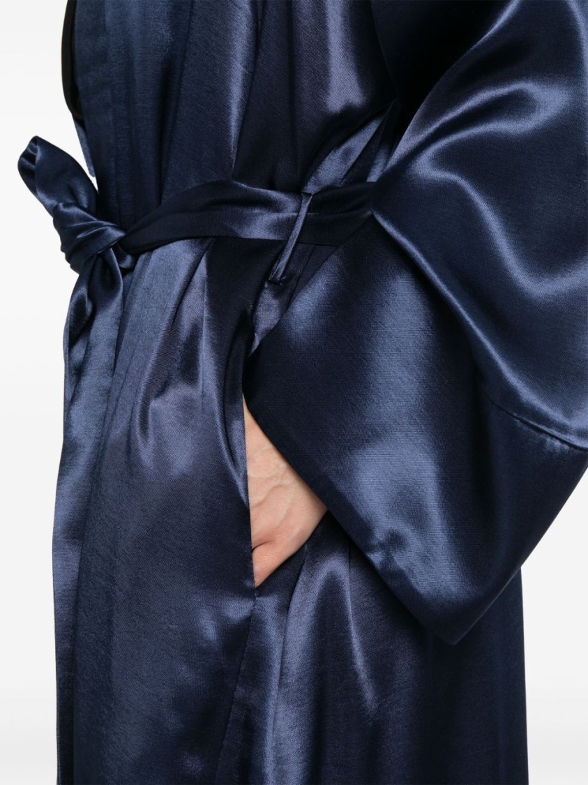 The Nina Studio Belted Satin Dressing Gown With Long Sleeves In Blue
