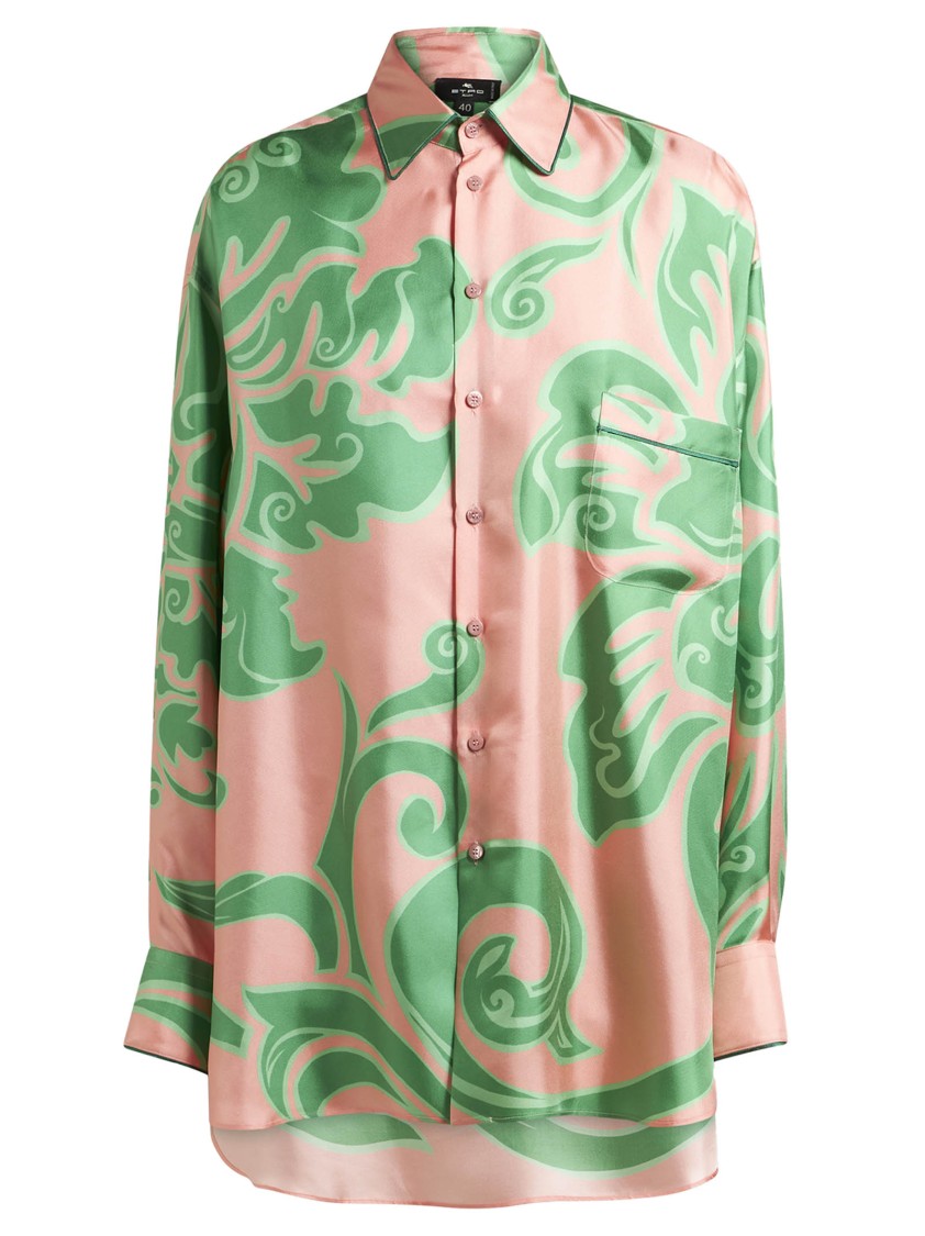 Etro Pink Silk Shirt With Green Print Women In Multicolor