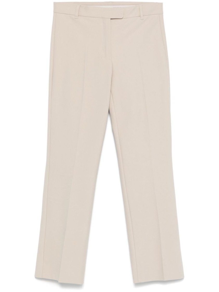 Shop Max Mara Tailored Beige Trousers With Modern Flare Hem In Neutrals
