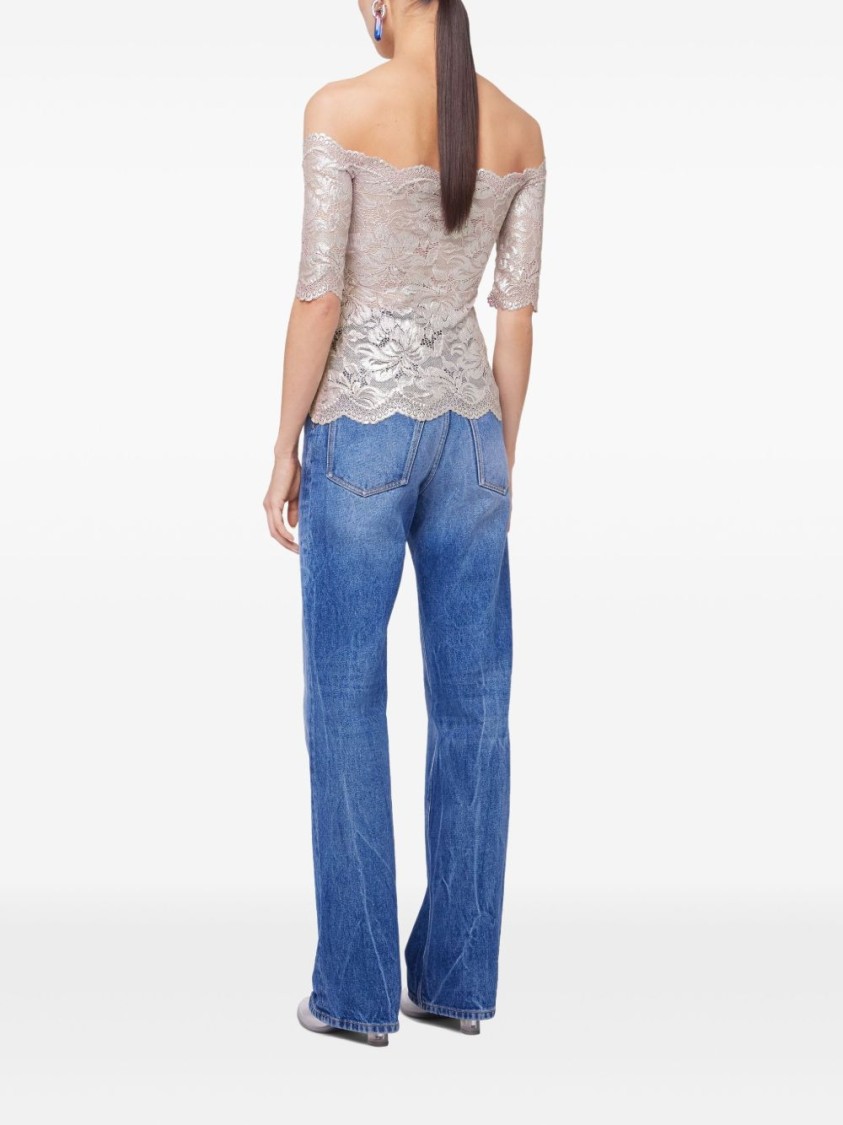 Rabanne Off-the-shoulder Lace Top With Floral Patterns