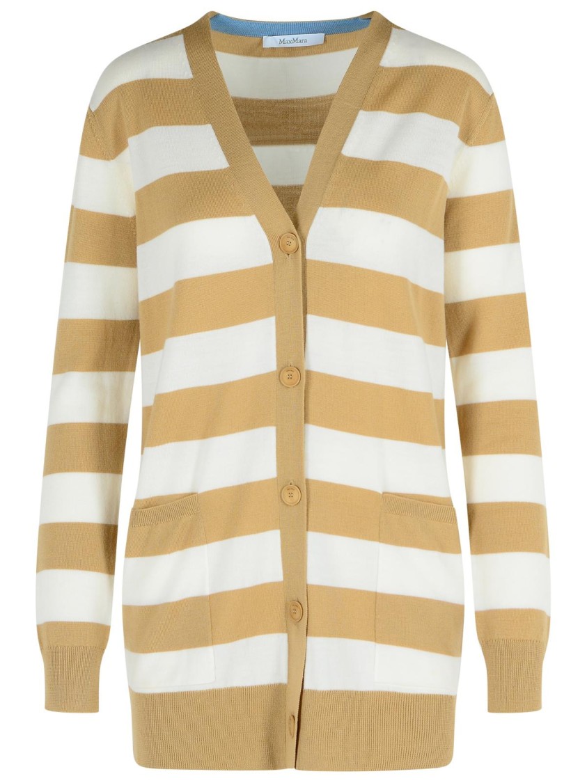 Max Mara Fiemme Virgin Wool Sand Cardigan In Multi