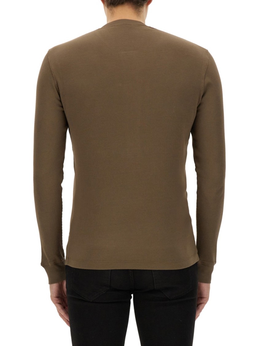 Shop Tom Ford Ribbed "henley" T-shirt In Brown
