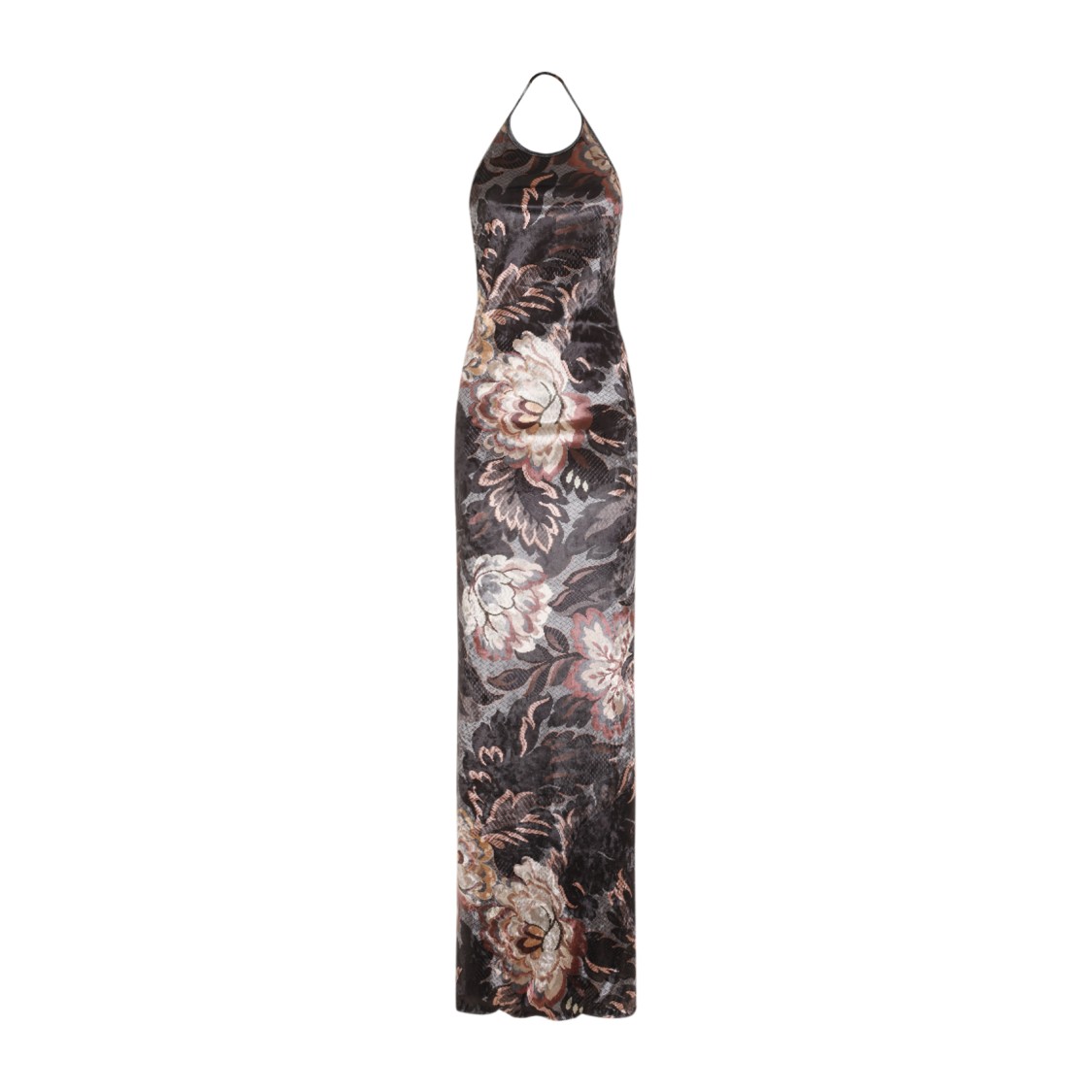 Shop Etro Floor-length Halter Neck Dress In Grey