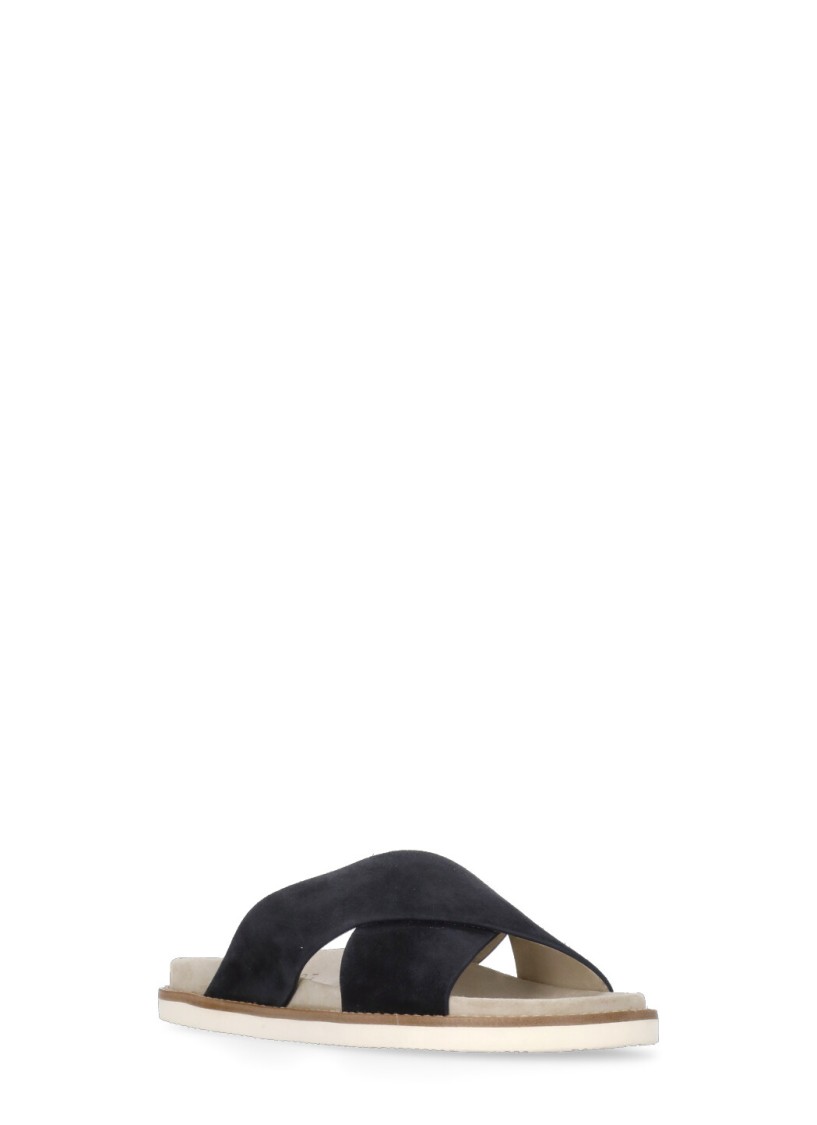 Brunello Cucinelli Black Suede Leather Slippers With Cross-strap Silhouette In Black