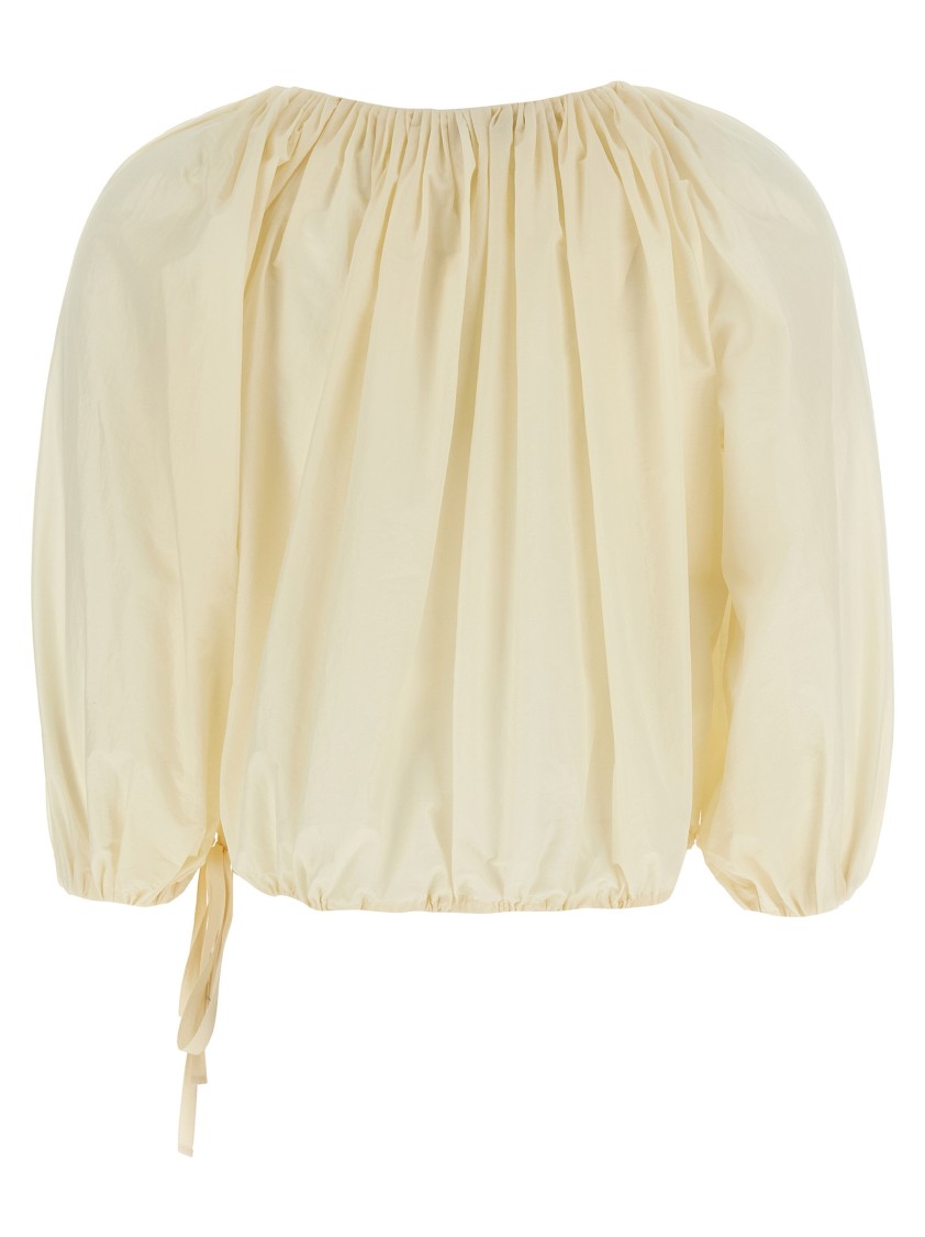Philosophy Di Lorenzo Serafini White Top With Gathers And Elastic Waist With Drawstring In Tech Fabric Woman