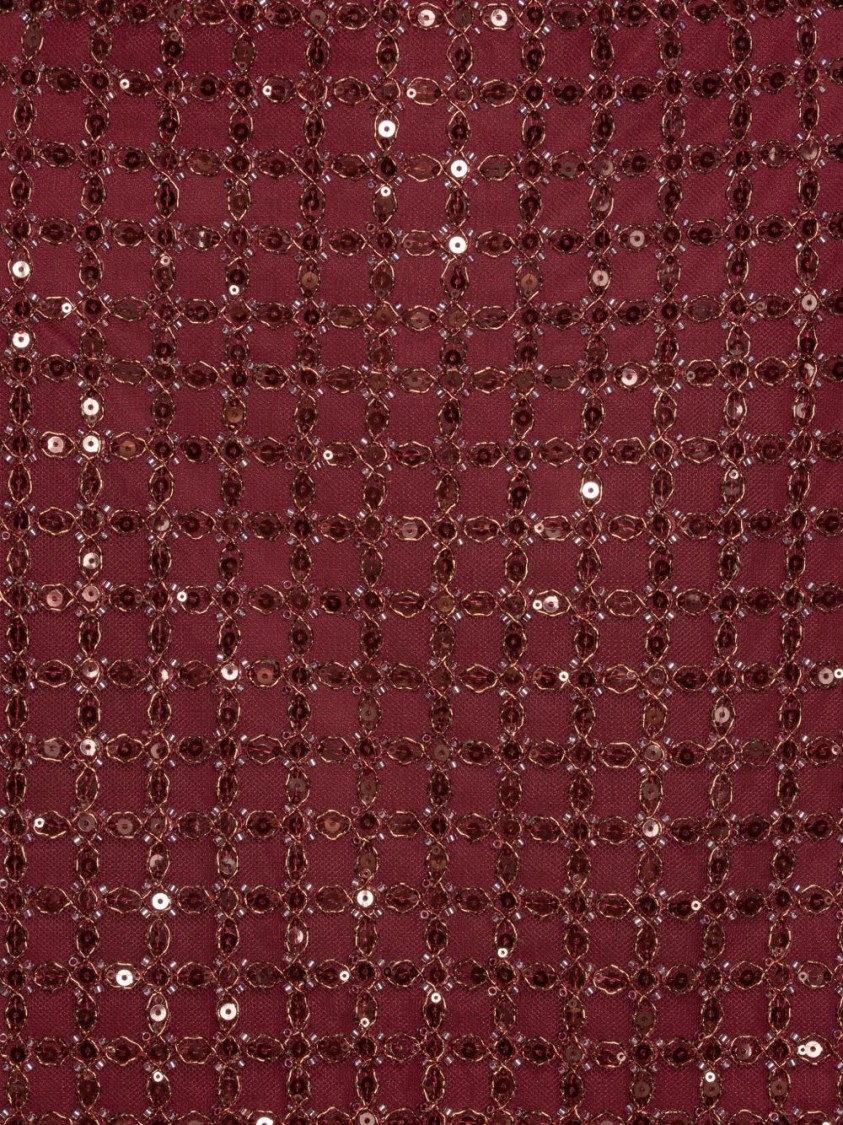 Rotate Birger Christensen Mesh Midi Skirt With Floral Bead Embroidery In Burgundy