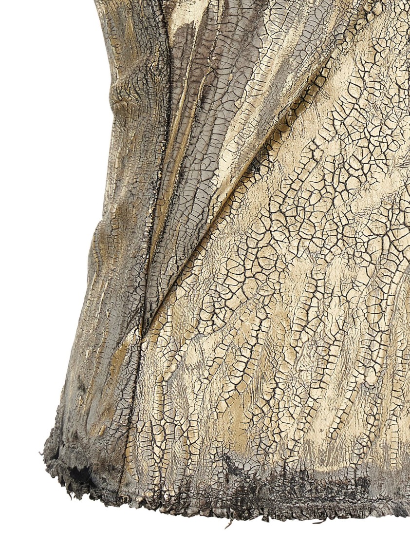 Rick Owens Coated Denim Top With Front Cut-out Neckline In Neutral