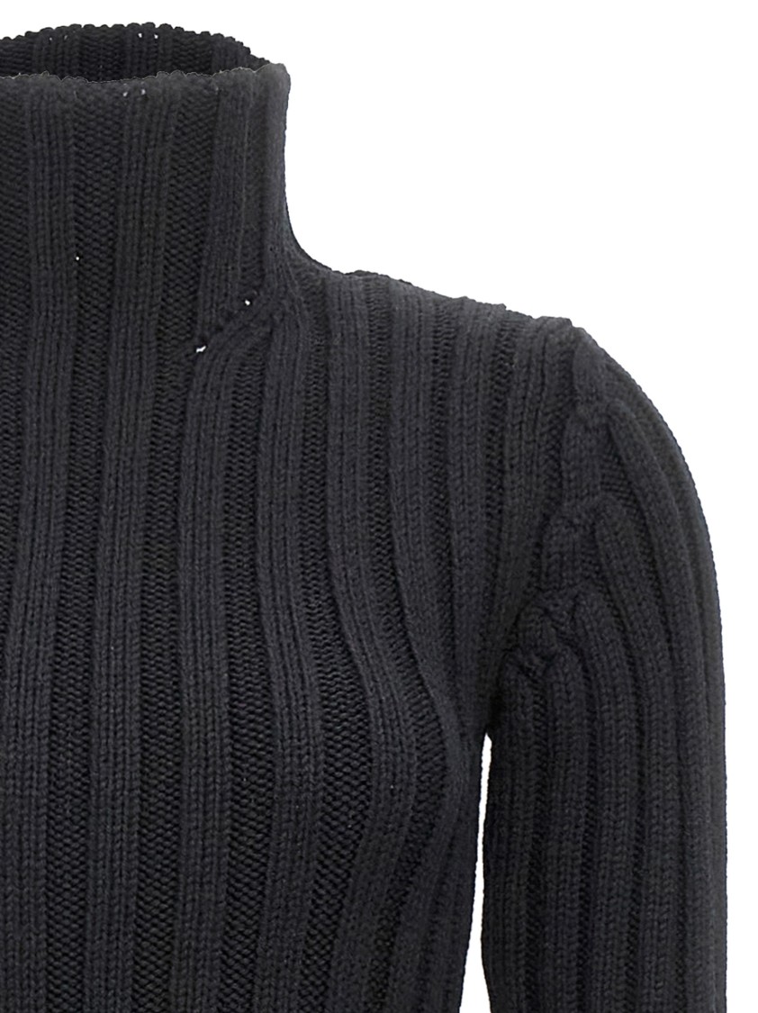 Ann Demeulemeester Cyntia Long Asymmetric High Neck Sweater In Black