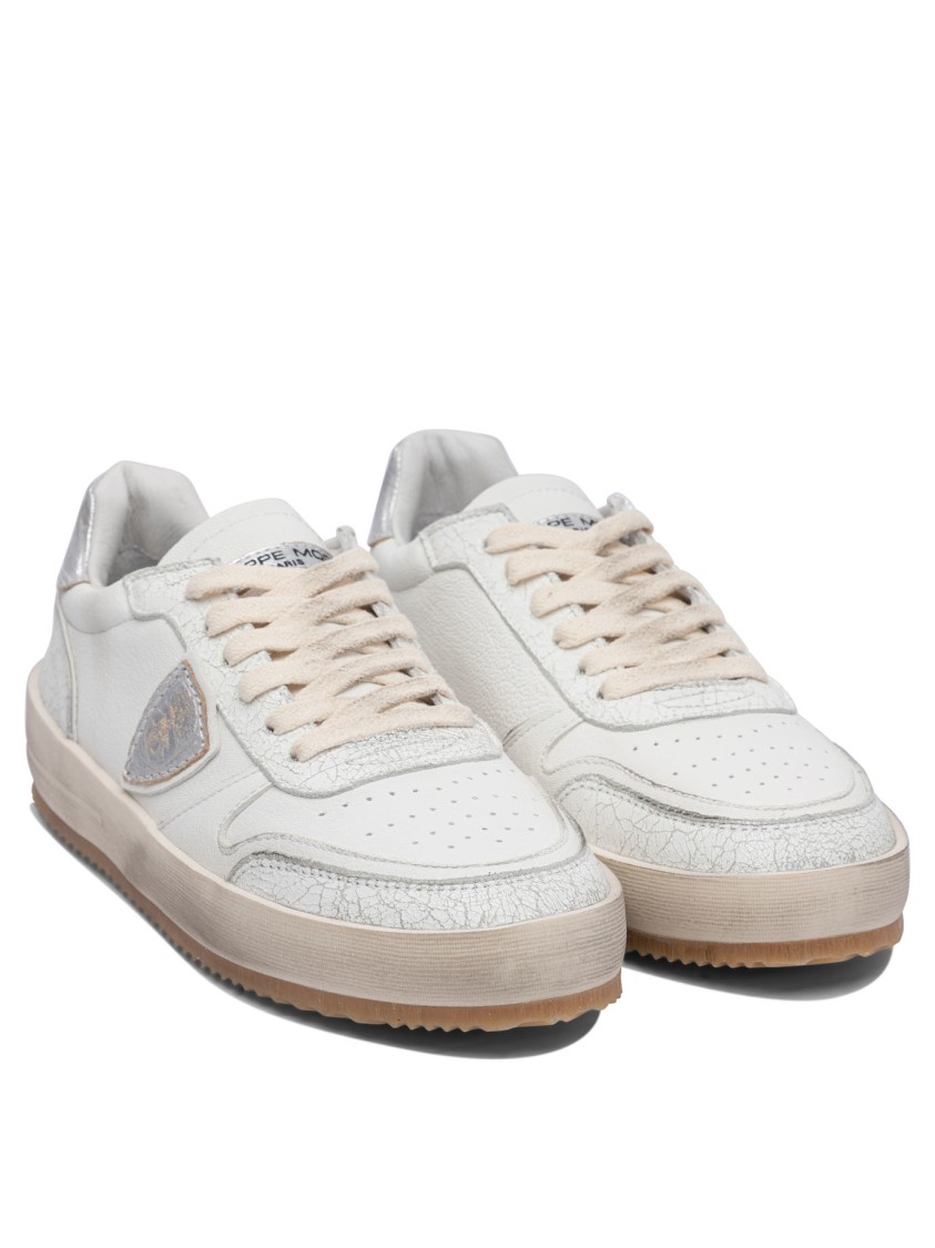 Philippe Model Paris Textured Leather Slip-on Sneakers In White