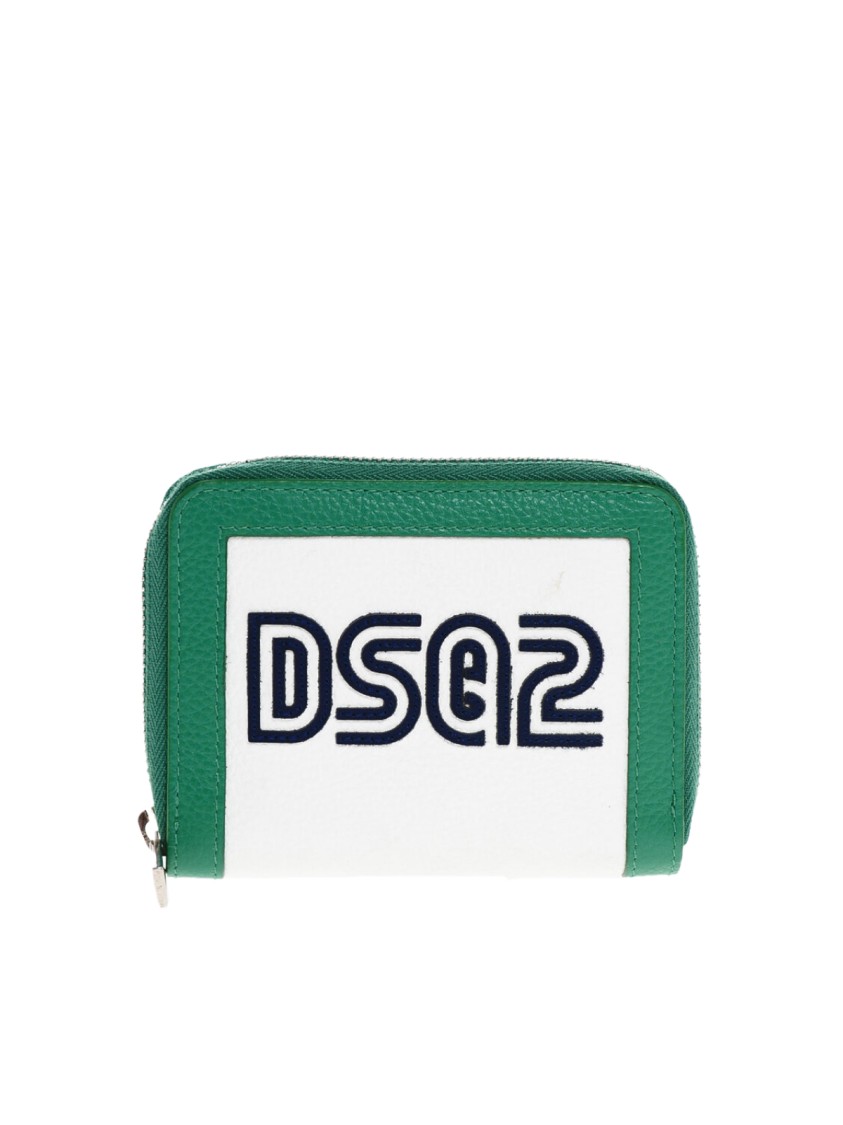 Dsquared2 Textured Leather Wallet With Zipped Closure In White