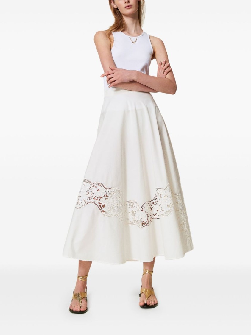 TWINSET TWIN-SET MAXI SKIRT WITH DELICATE LACE TRIM