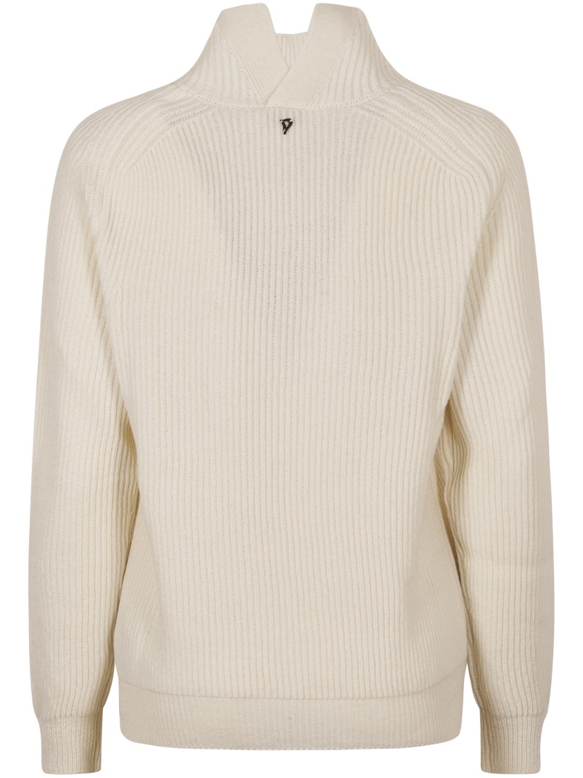 Dondup High Neck Ribbed Sweater With Split Collar Detail In Neutral