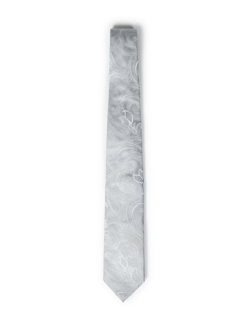 Franzese Collection Pearl Grey Tie With Cashmere Pattern In White