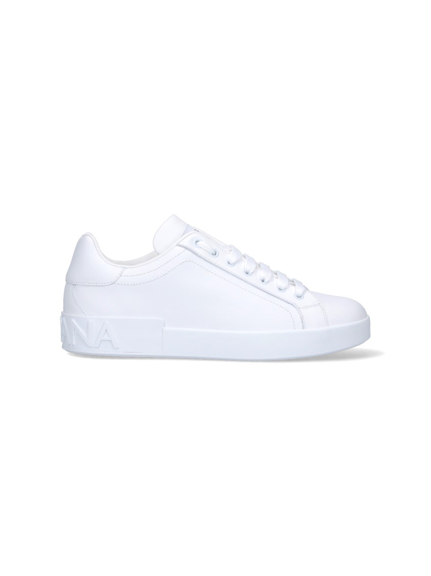 Dolce & Gabbana Portofino Calfskin White Sneakers In White