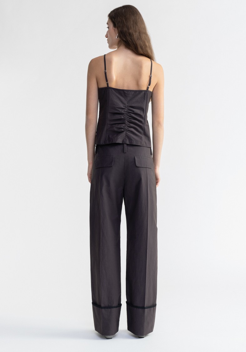 Shop Aeron Henny - Poplin Ruched Cami Top In Black