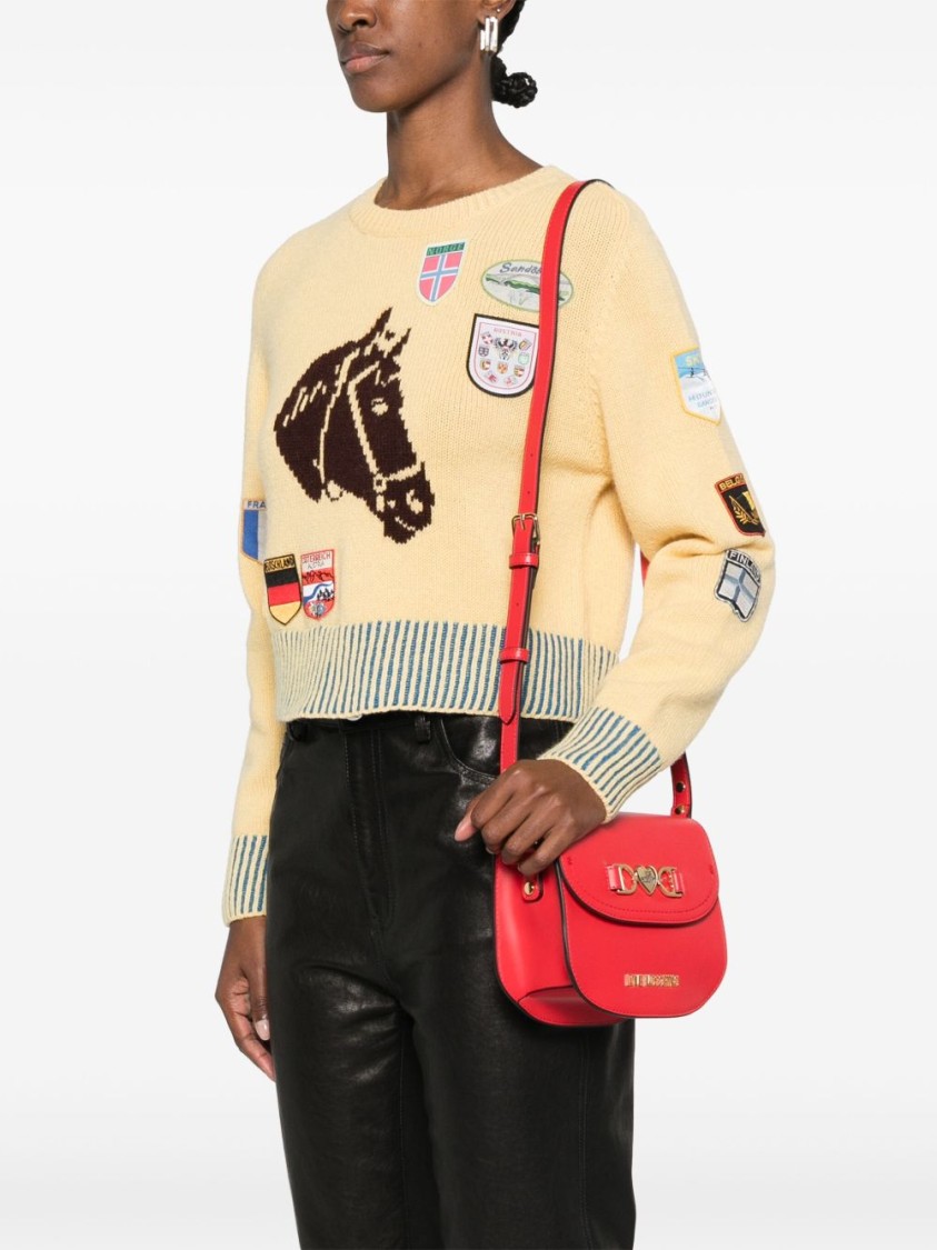 Love Moschino Red Crossbody Bag With Heart Plaque In Red