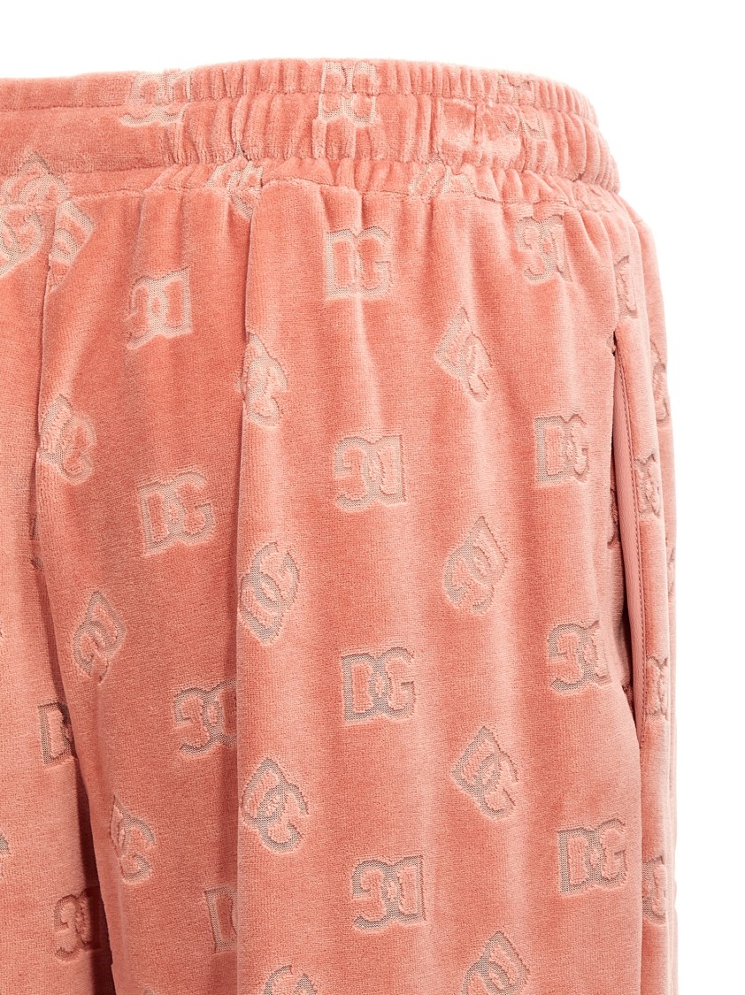 Dolce & Gabbana Chenille Joggers With All-over Dg Logo Jacquard In Pink