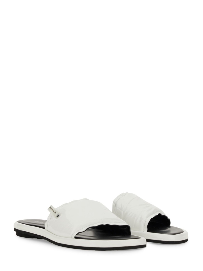Premiata Sleek White Slide Sandal With Lamb Leather Upper In White