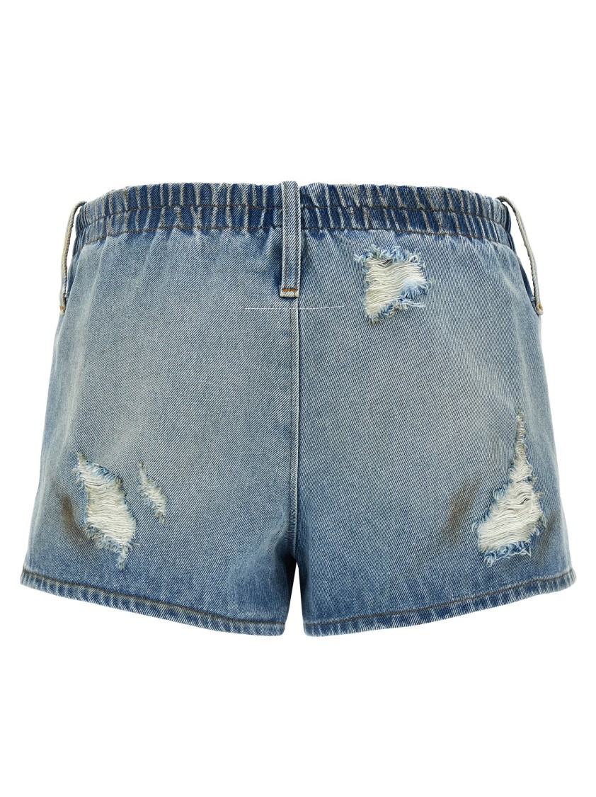 Mm6 Maison Margiela Mm6 By Maison Margiela Used-effect Cotton Denim Shorts With Elastic Waistband In Blue