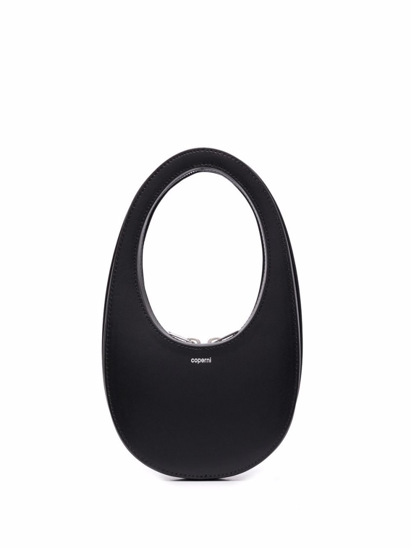 Shop Coperni Oval Calfskin Shoulder Bag With Cut-out Handle In Black