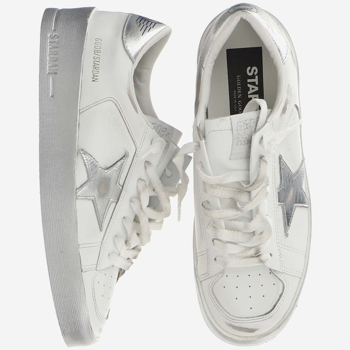 Golden Goose Stardan Sneakers With Silver Metallic Leather Star And Heel Tab In White
