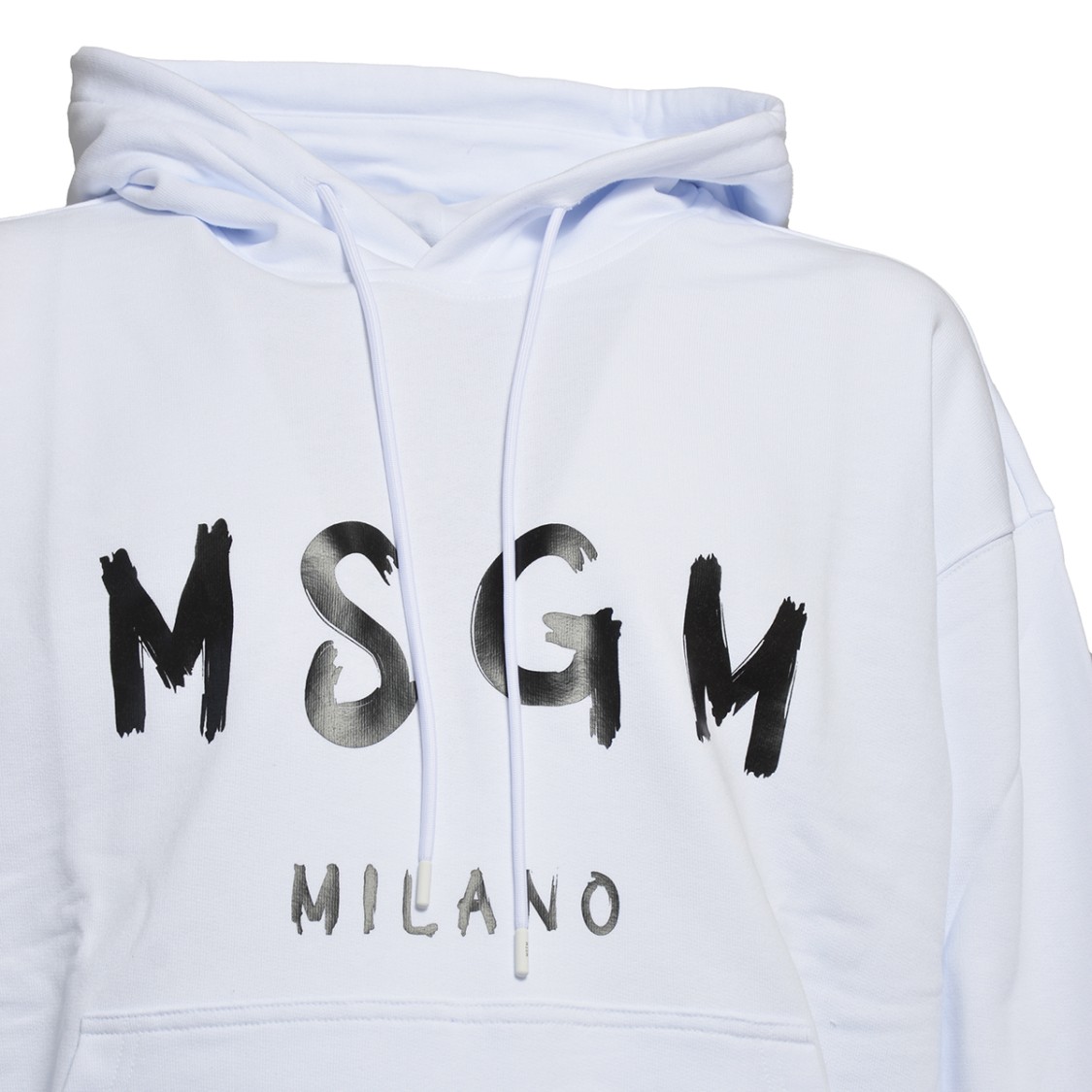 Msgm White Cotton Hoodie With Logo Print In White