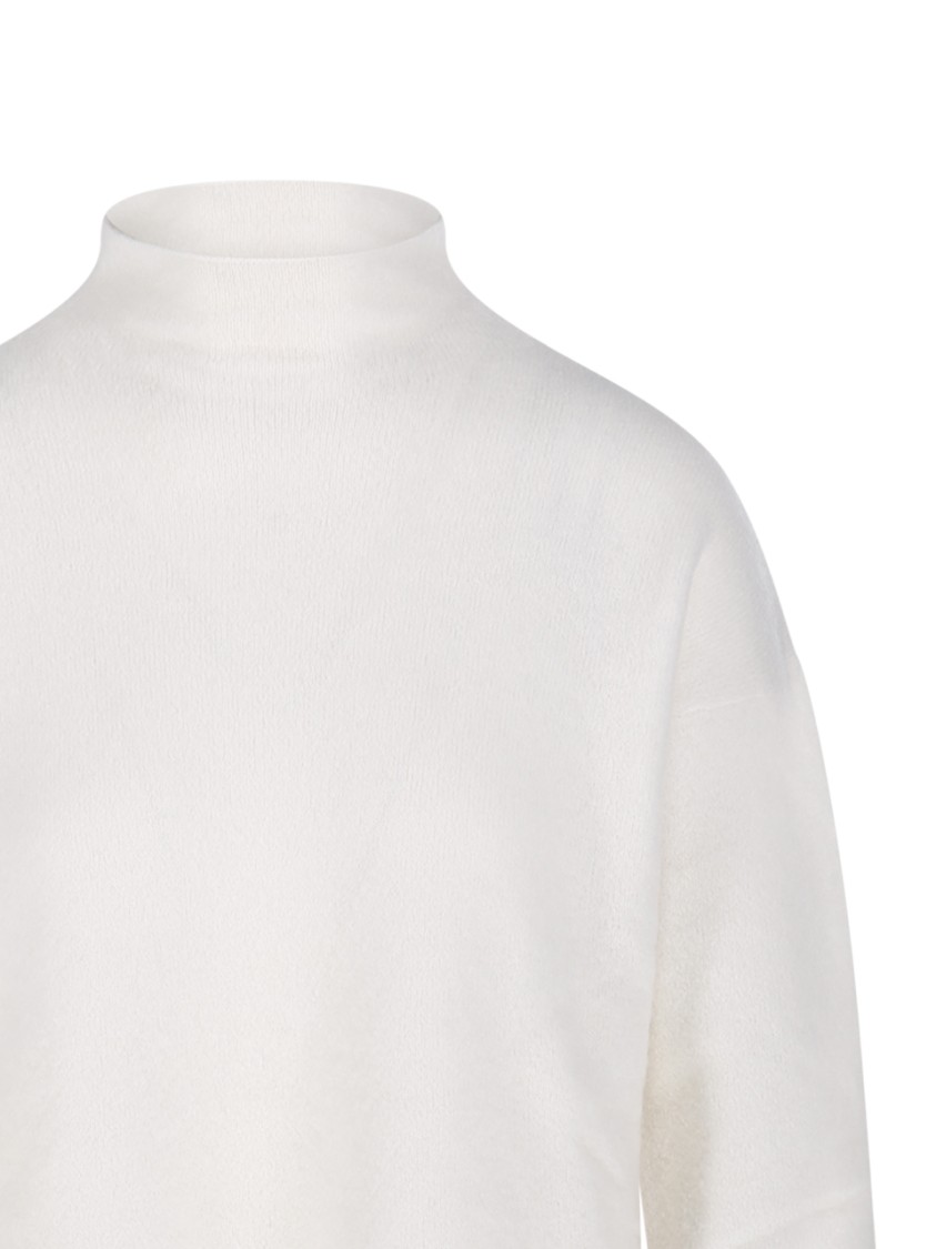 Max Mara Cropped White Cashmere Knit Sweater With Ribbed Detailing In White