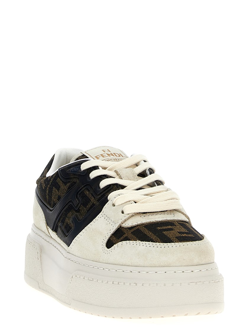 Fendi Canvas And White Suede Platform Low-tops In Multi