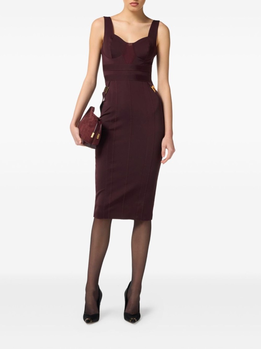 Elisabetta Franchi Structured Bodice Evening Dress In Burgundy