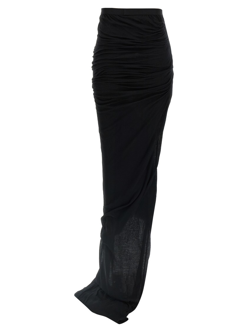 Rick Owens Semi-transparent Long Skirt With Front Draping In Black