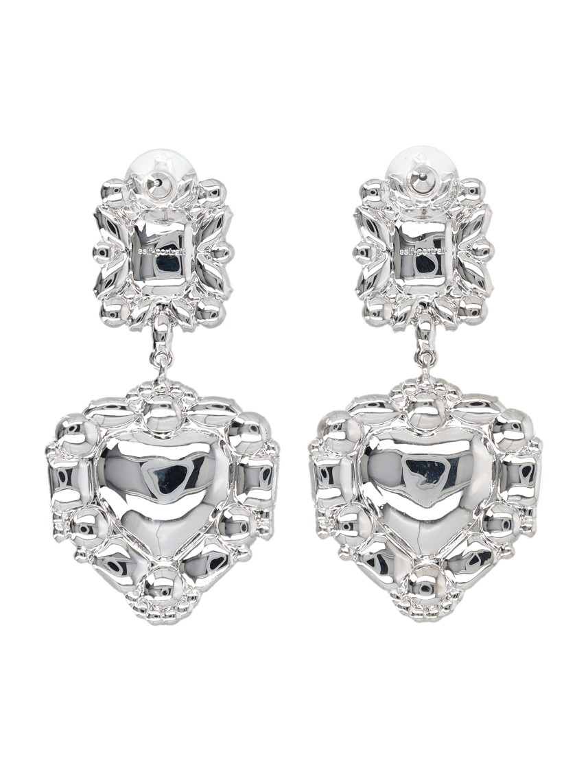 Self-portrait Self Portrait Crystal Pearl Heart Earrings In Metallic