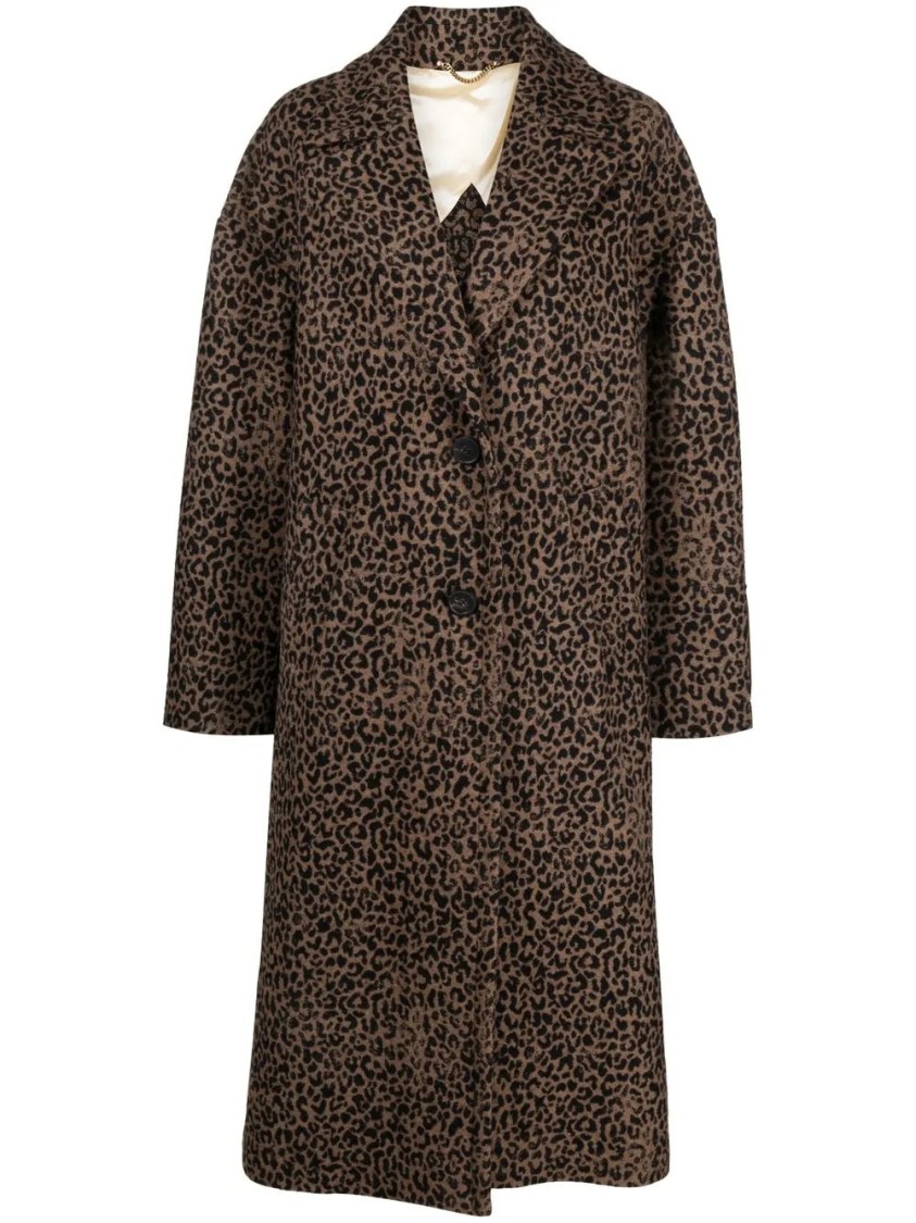 Golden Goose Cocoon Coat In Faded Leopard Jacquard Wool In Brown