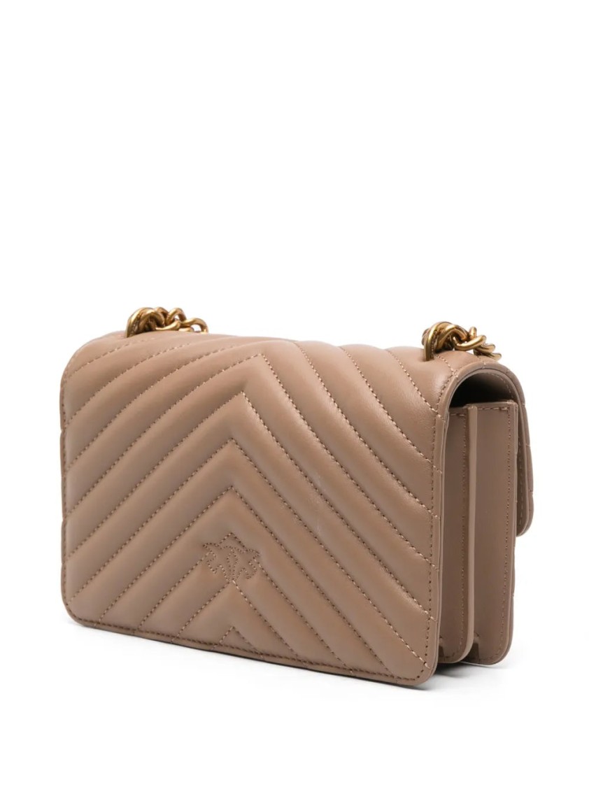 Pinko Chevron Quilted Handbag With Gold Emblem And Versatile Chain Strap In Neutral