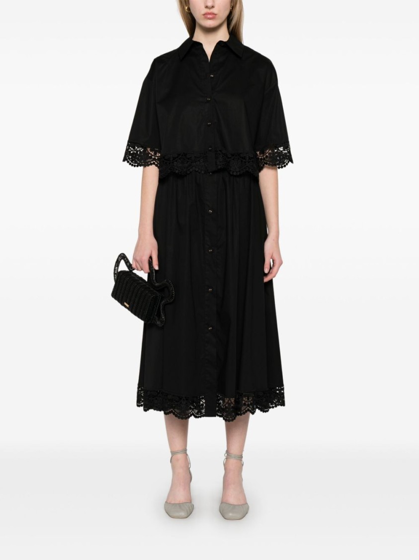 Twinset Cotton Midi Skirt In Black With Buttons Fastening