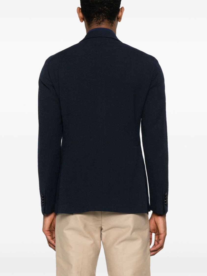 Shop Tagliatore Tailored Blue Double-breasted Jacket With Notched Lapel In Black