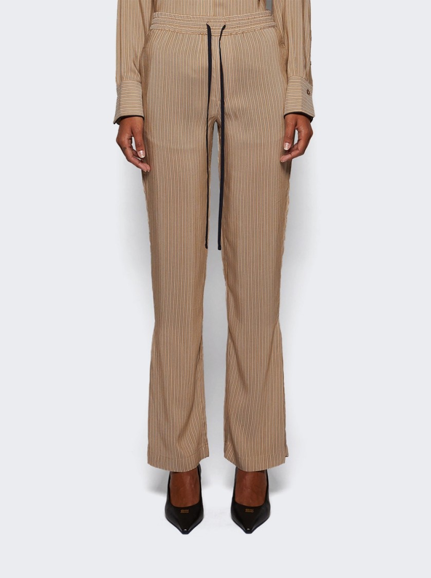 Victoria Beckham Pleat Detail Pyjama Trouser Tobacco And Midnight In Brown