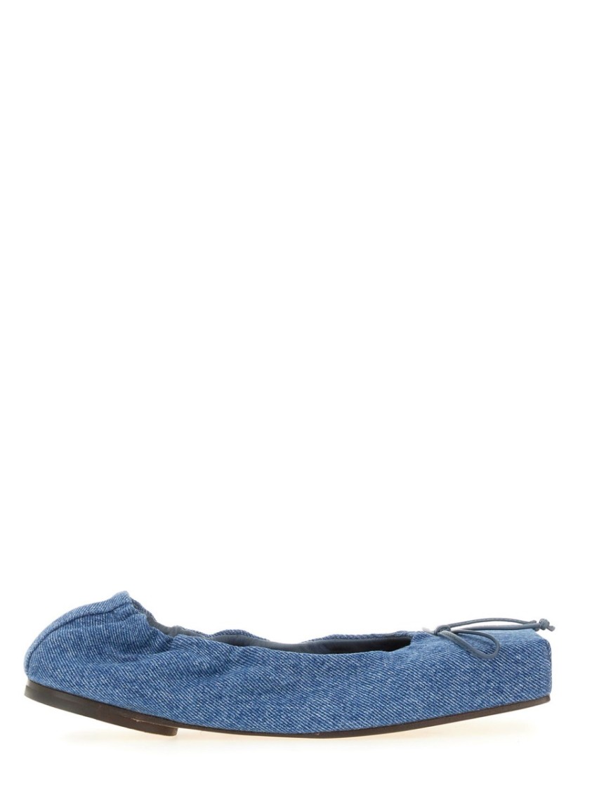 Jacquemus Les Ballerines Bow Square Toe Denim Ballet Flat In Blue