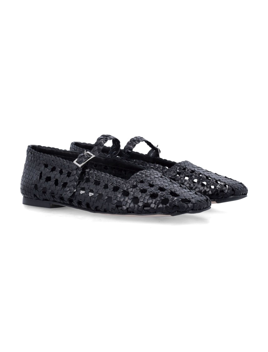 Shop Miista Woven Leather Ballerinas With Adjustable Strap In Black