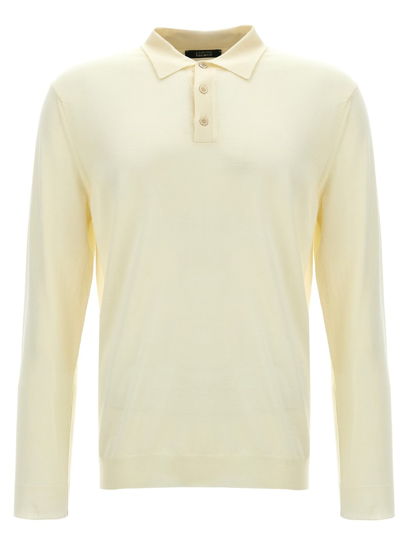 Zanone Wool Knit Polo Shirt With Classic Collar And Button Placket In Neutral