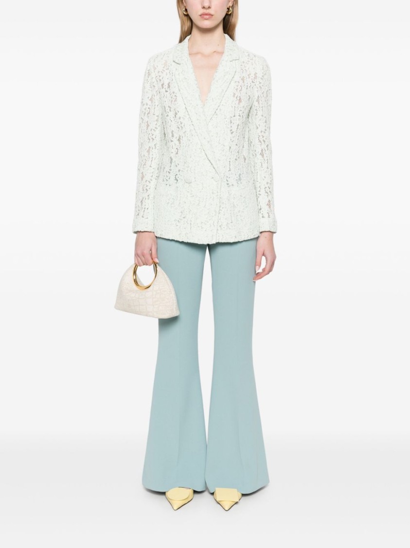 Shop Twinset Twin-set Tailored Green Jacket With Lace Detail In White