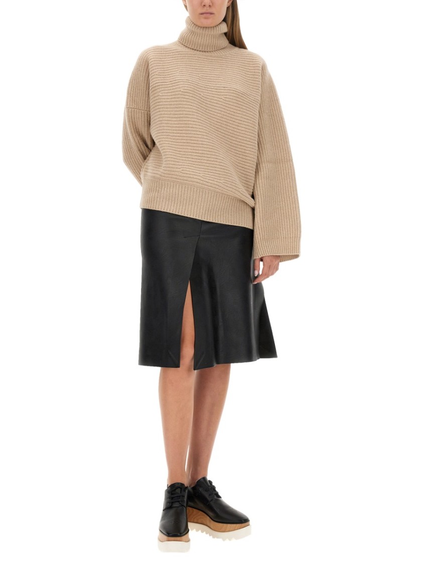 Stella Mccartney Textured Knit Oversized Turtleneck Shirt In Neutrals