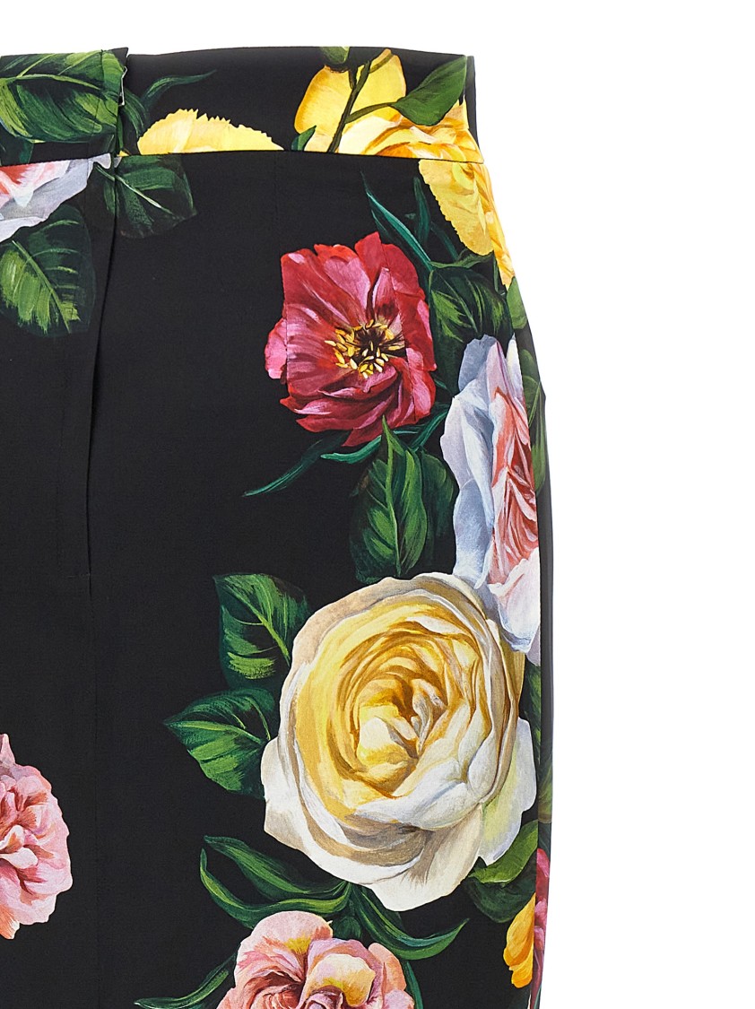 Dolce & Gabbana Black Midi Skirt With All-over Floral Print